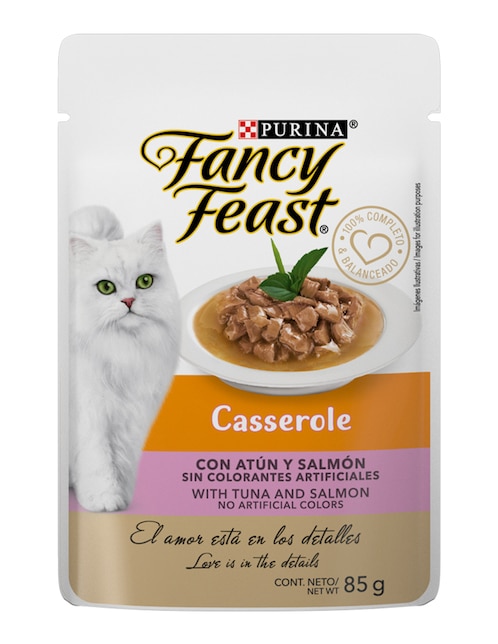 Alimento húmedo Fancy Feast de atún y salmón para gato contenido 85 g