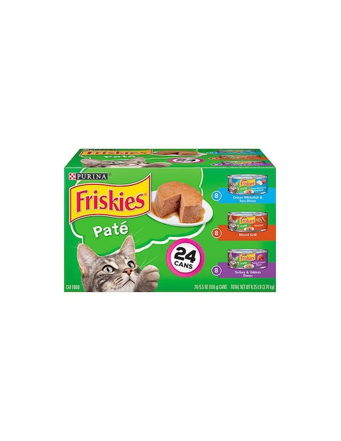 Alimento húmedo Friskies de pescado blanco y atún para gato etapa adulto contenido 9 kg