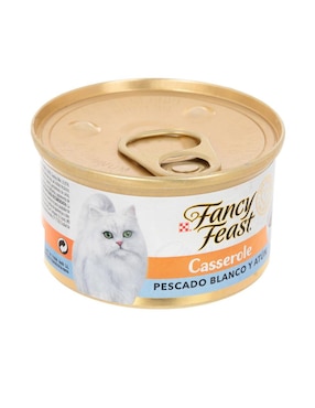 Alimento húmedo Fancy Feast de Pescado blanco y atún para gato etapa adulto contenido 85 g
