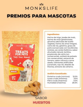 Calmante para mascota Monkslife de hueso para perro y gato contenido 60 huesitos