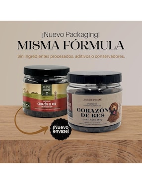 Calmante para mascota Aussie Prime de carne para perro contenido Premios de Corazon de Res Deshidratado 250 g