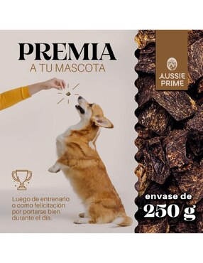 Calmante para mascota Aussie Prime de carne para perro contenido Premios de Corazon de Res Deshidratado 250 g
