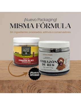 Calmante para mascota Aussie Prime de carne para perro contenido Premios de Corazon de Res Deshidratado 130 g