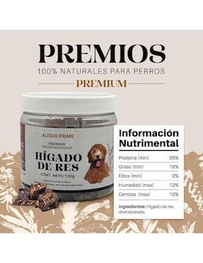 Calmante para mascota Aussie Prime de carne para perro contenido Premios de Hígado de Res Deshidratado 130 g