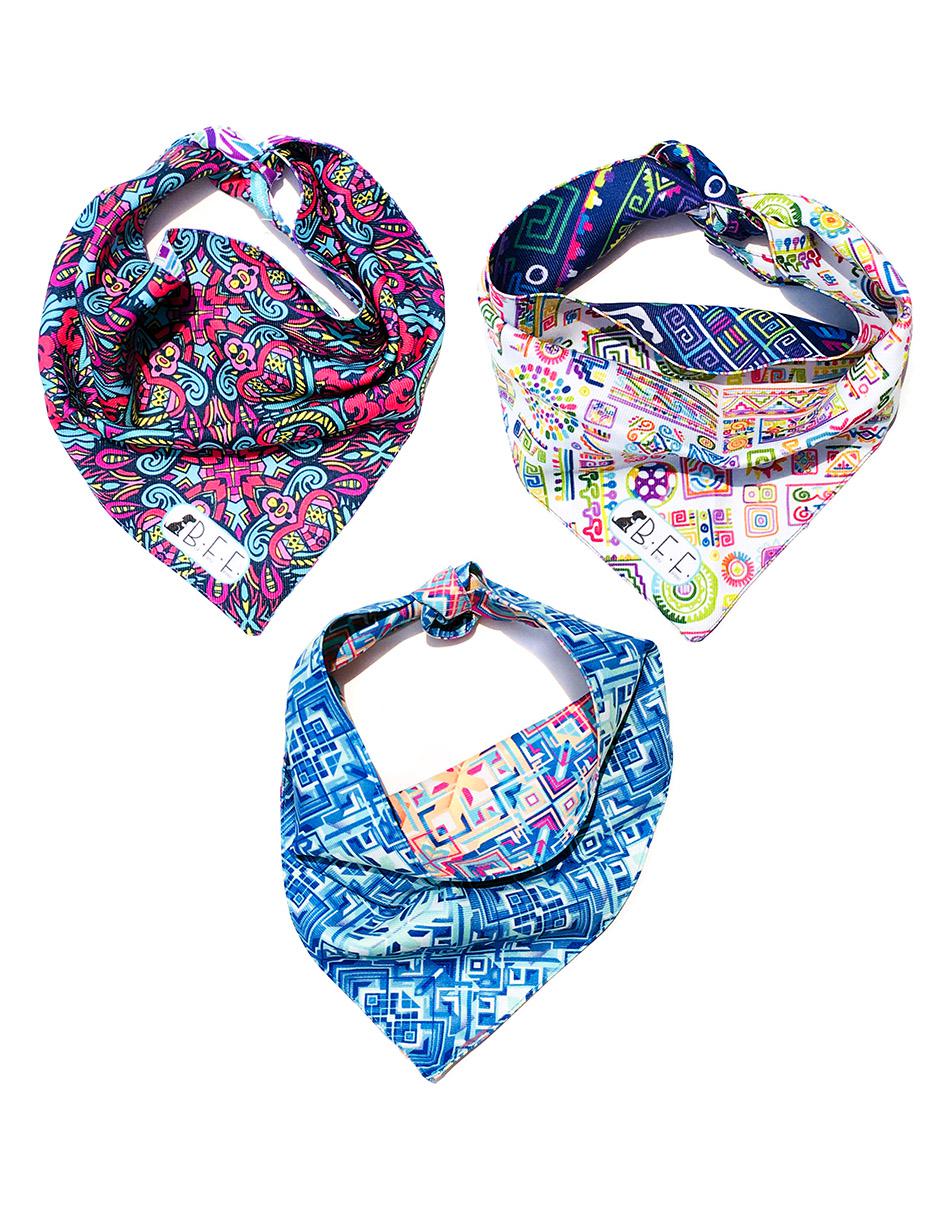 Kit de 3 bandanas artesanales doble vista para Mascota 2