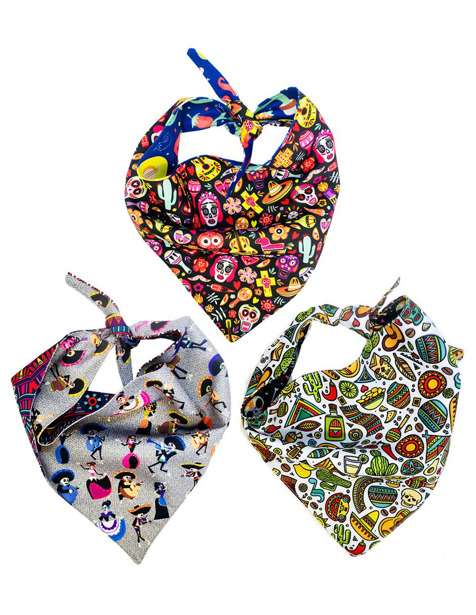 Kit de 3 bandanas artesanales doble vista para Perro Kit de 3 bandanas artesanales doble vista para Perro