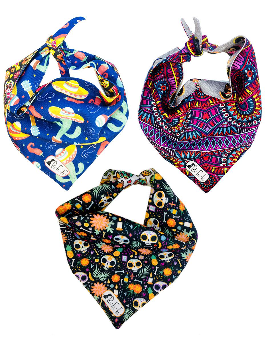 Kit de 3 bandanas artesanales doble vista para Perro 3
